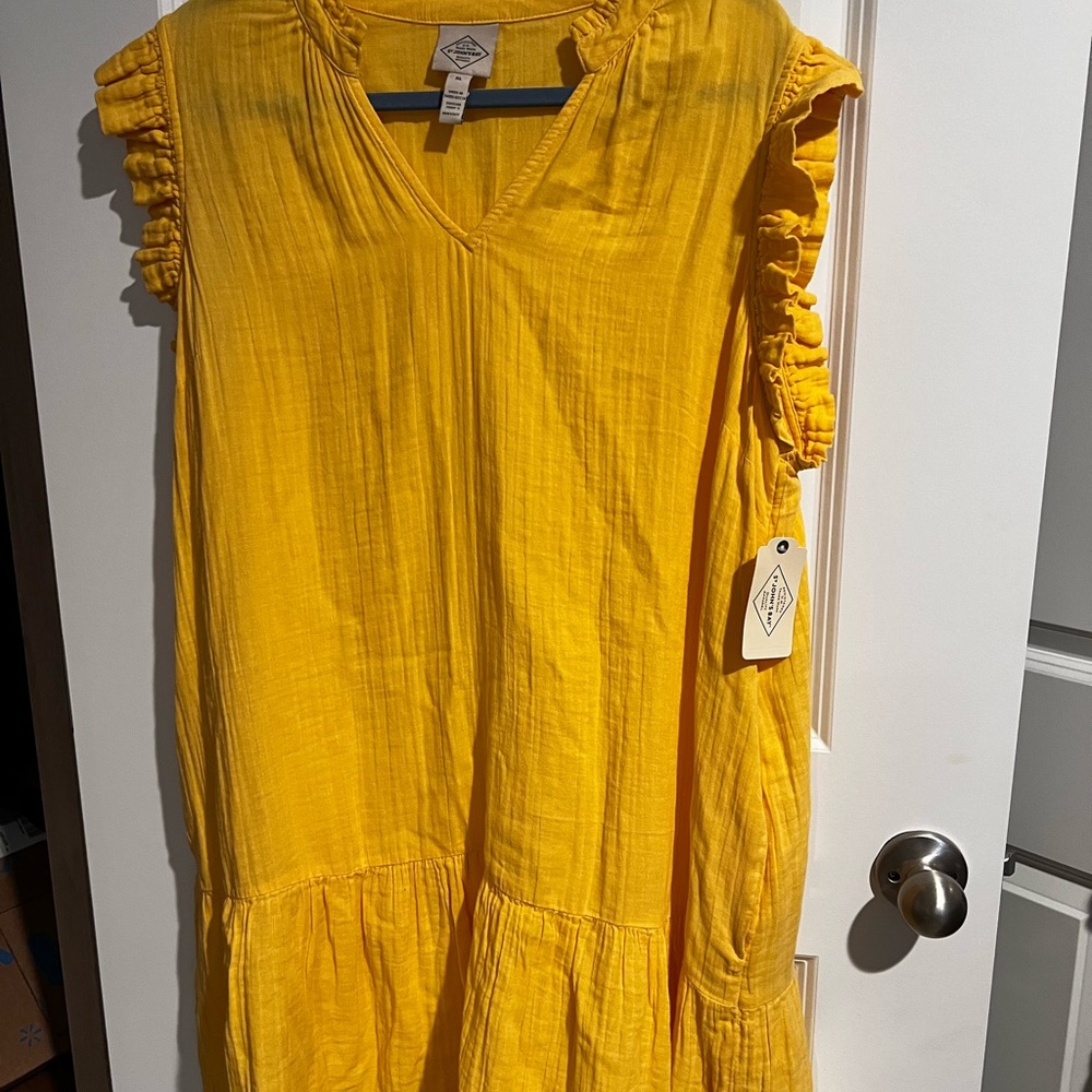 St. John's Bay Bright Yellow Ruffle Sleeve Maxi Dress